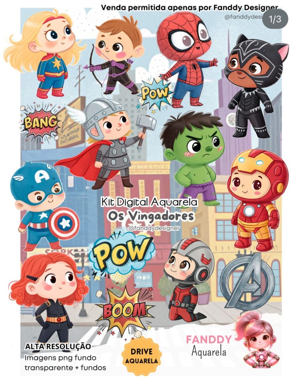 Kit Digital OS VINGADORES AQUARELA - Imagem 1