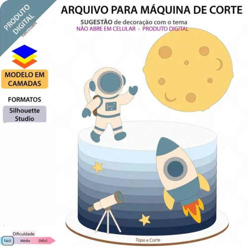 ARQUIVO DE CORTE TOPO DE BOLO Astronauta Telescópio