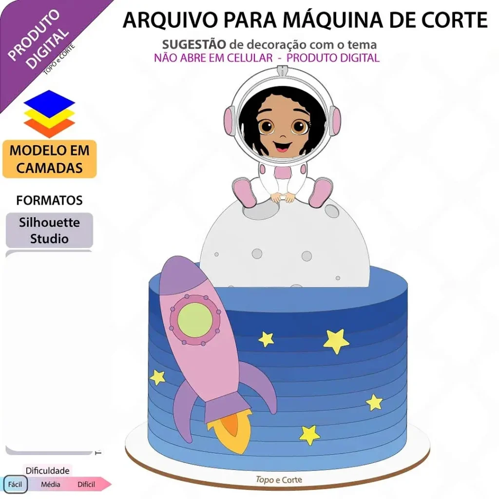 ARQUIVO DE CORTE TOPO DE BOLO Astronauta Menina - Imagem 1