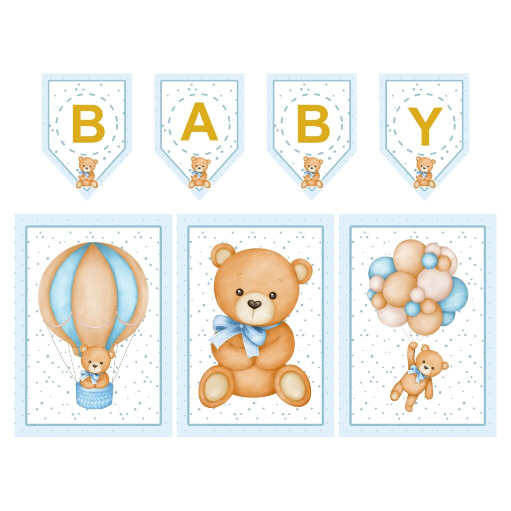 Kit Digital Poster e Bandeirola Chá de bebê Azul - Imagem 1