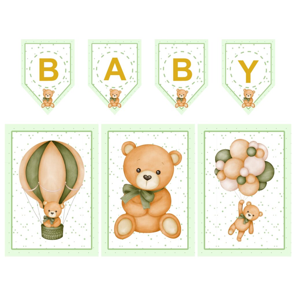 Kit Digital Poster e Bandeirola Chá de bebê Verde - Imagem 1
