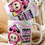 Arte Caneca Labubu Stitch e Angel