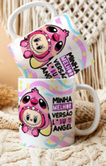 Arte Caneca Labubu Stitch e Angel