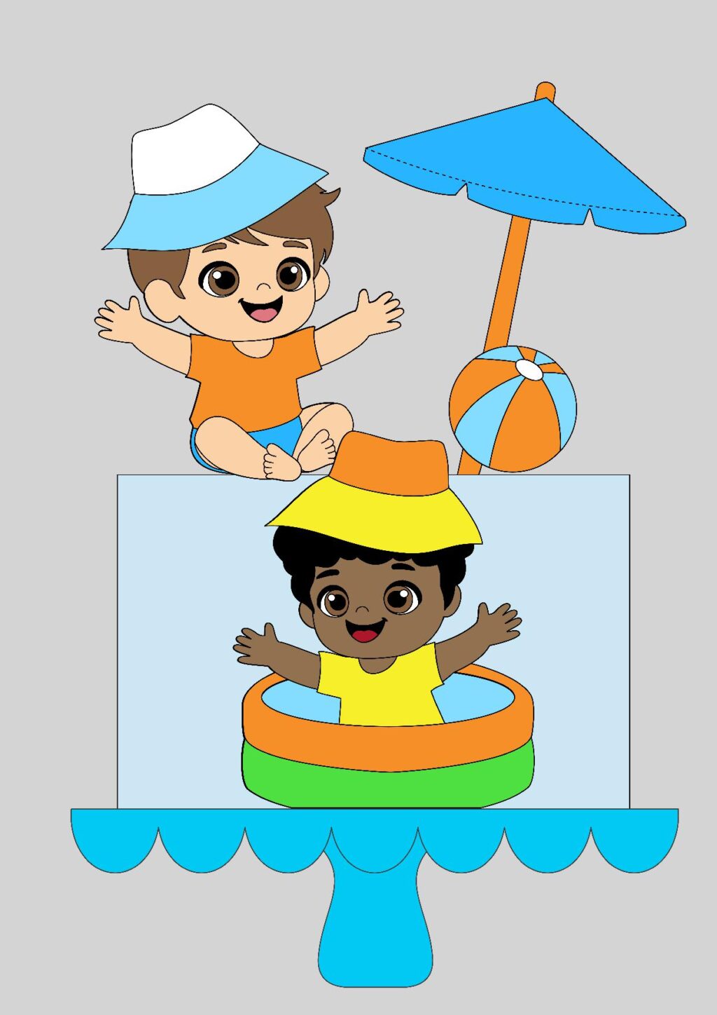 ARQUIVO DE CORTE TOPO DE BOLO BEBES NA PISCININHA - Imagem 1