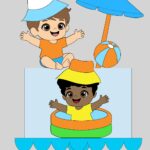 ARQUIVO DE CORTE TOPO DE BOLO BEBES NA PISCININHA