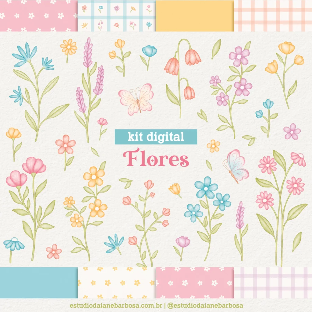 Kit Digital Flores – Cliparts em aquarela - Imagem 1