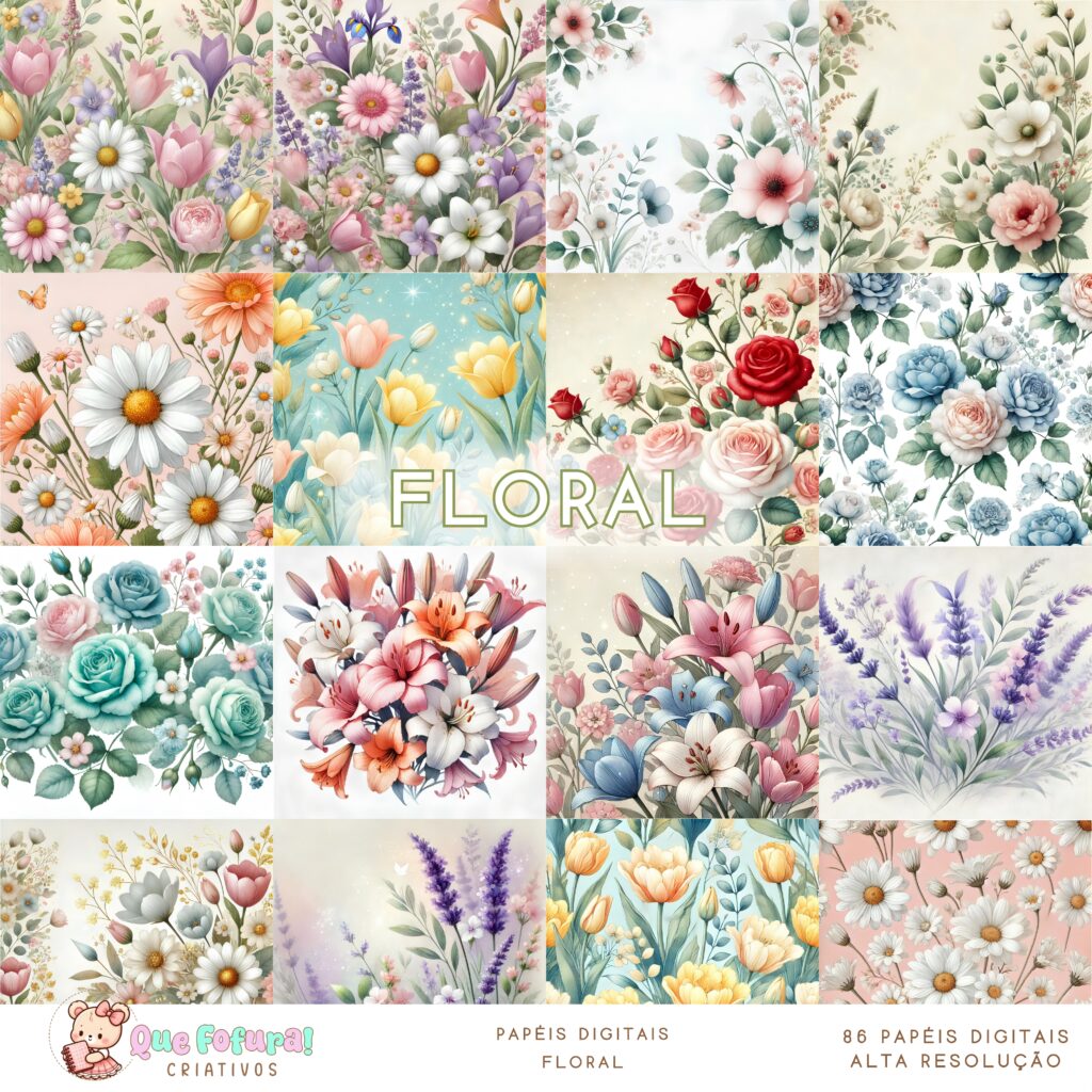 Kit Digital Floral - Papéis - Imagem 1