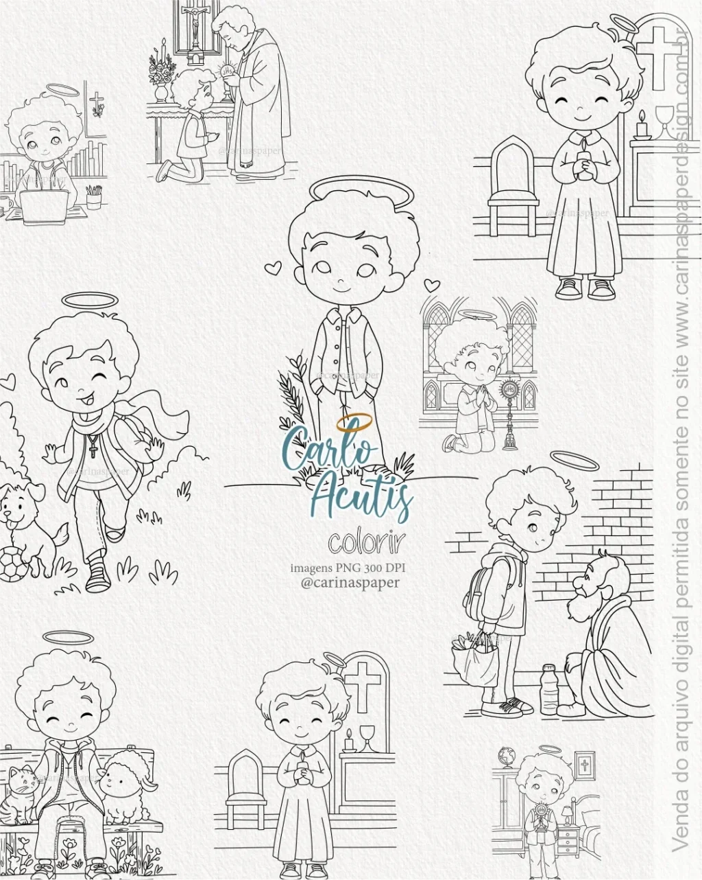 Kit Digital Ilustrações Colorir PNG Carlo Acutis 2 - Imagem 1