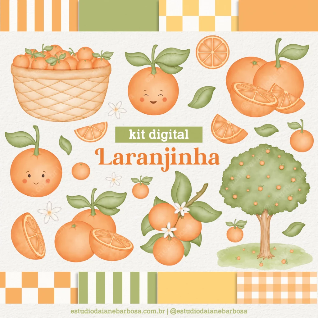 Kit Digital Laranjinha – Cliparts em aquarela - Imagem 1