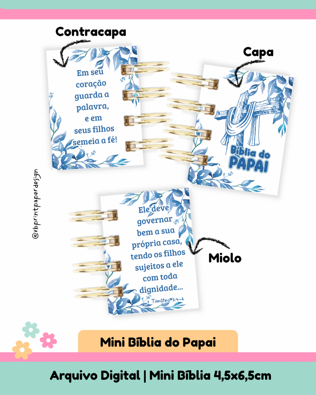 Mini Bíblia Do Papai Floral Azul - Imagem 1