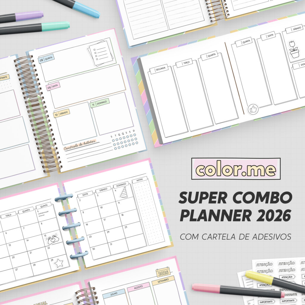 SUPER COMBO Planner para Colorir 2026 | Color.me - Imagem 1