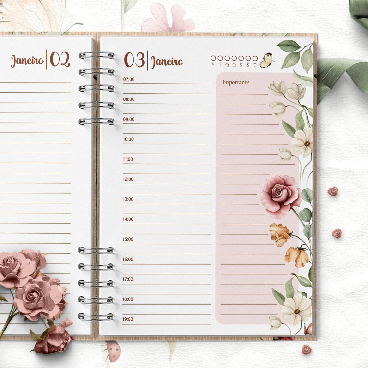 ARQUIVO COMBO 6 Agendas 2026 e Permanente COM e SEM HORÁRIOS Floral Romântico - Imagem 7