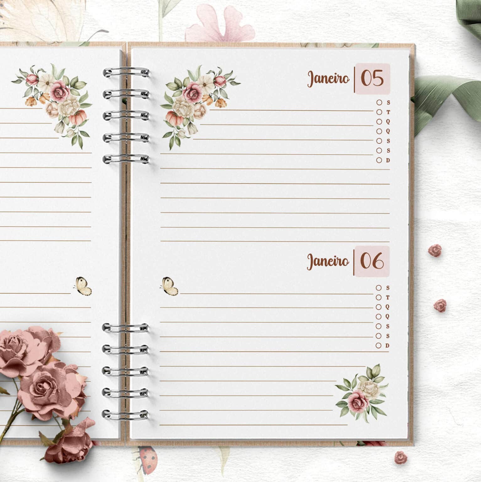 ARQUIVO COMBO 6 Agendas 2026 e Permanente COM e SEM HORÁRIOS Floral Romântico - Imagem 6