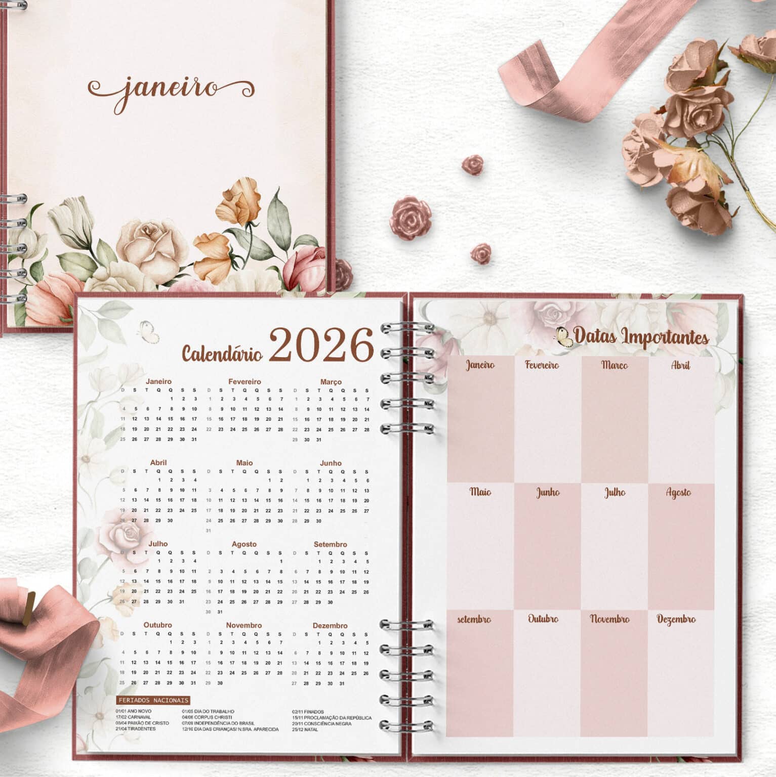 ARQUIVO COMBO 6 Agendas 2026 e Permanente COM e SEM HORÁRIOS Floral Romântico - Imagem 3