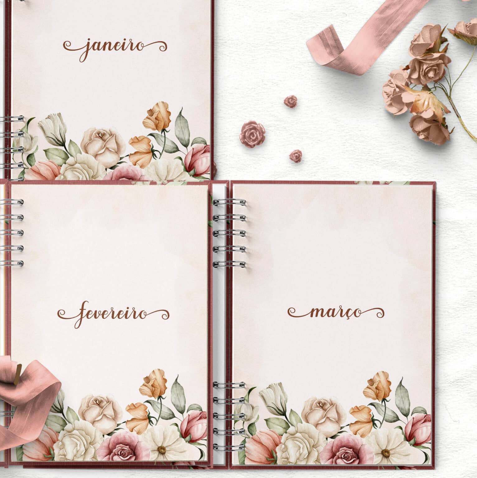 ARQUIVO COMBO 6 Agendas 2026 e Permanente COM e SEM HORÁRIOS Floral Romântico - Imagem 4
