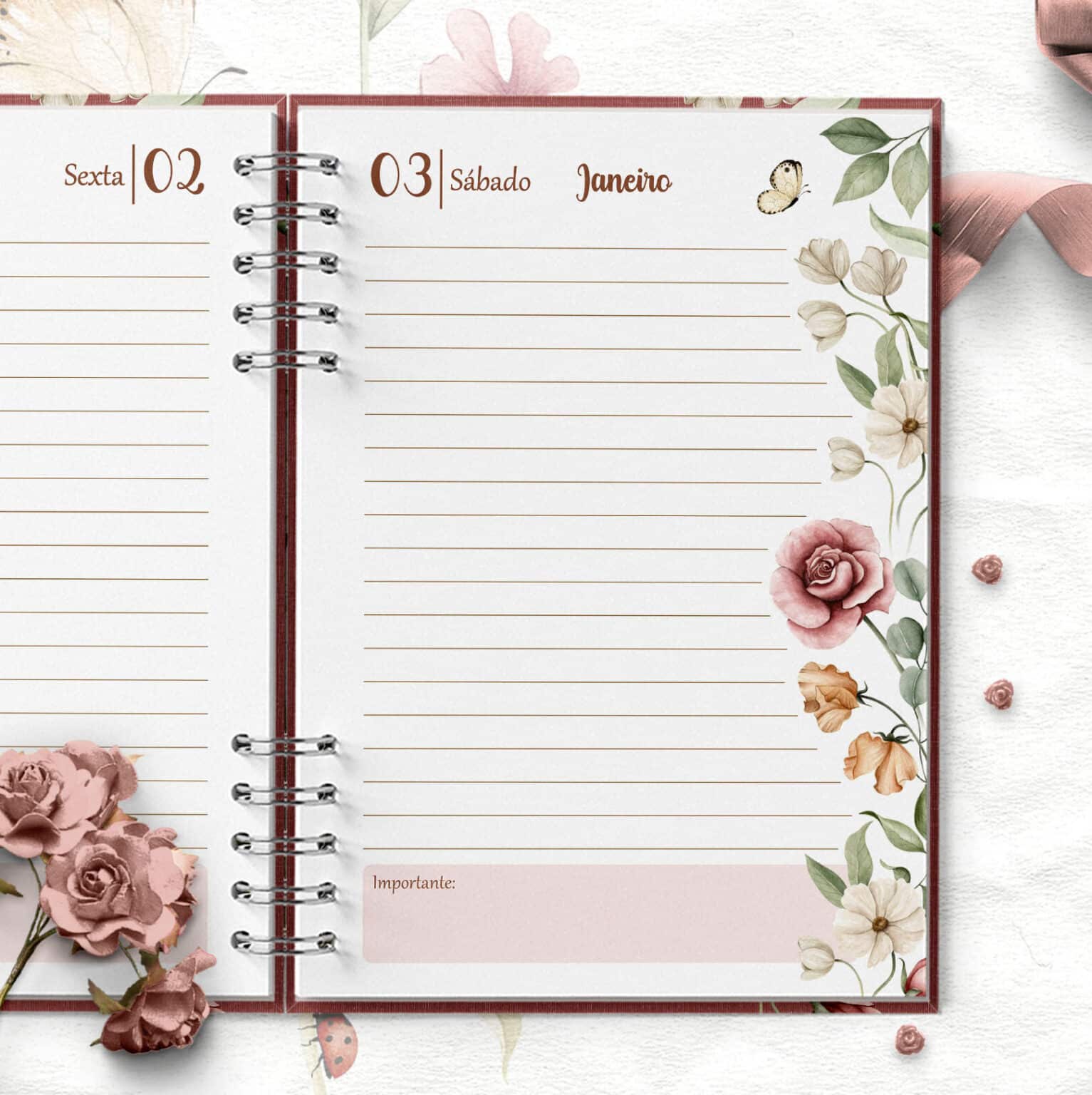 ARQUIVO COMBO 6 Agendas 2026 e Permanente COM e SEM HORÁRIOS Floral Romântico - Imagem 9
