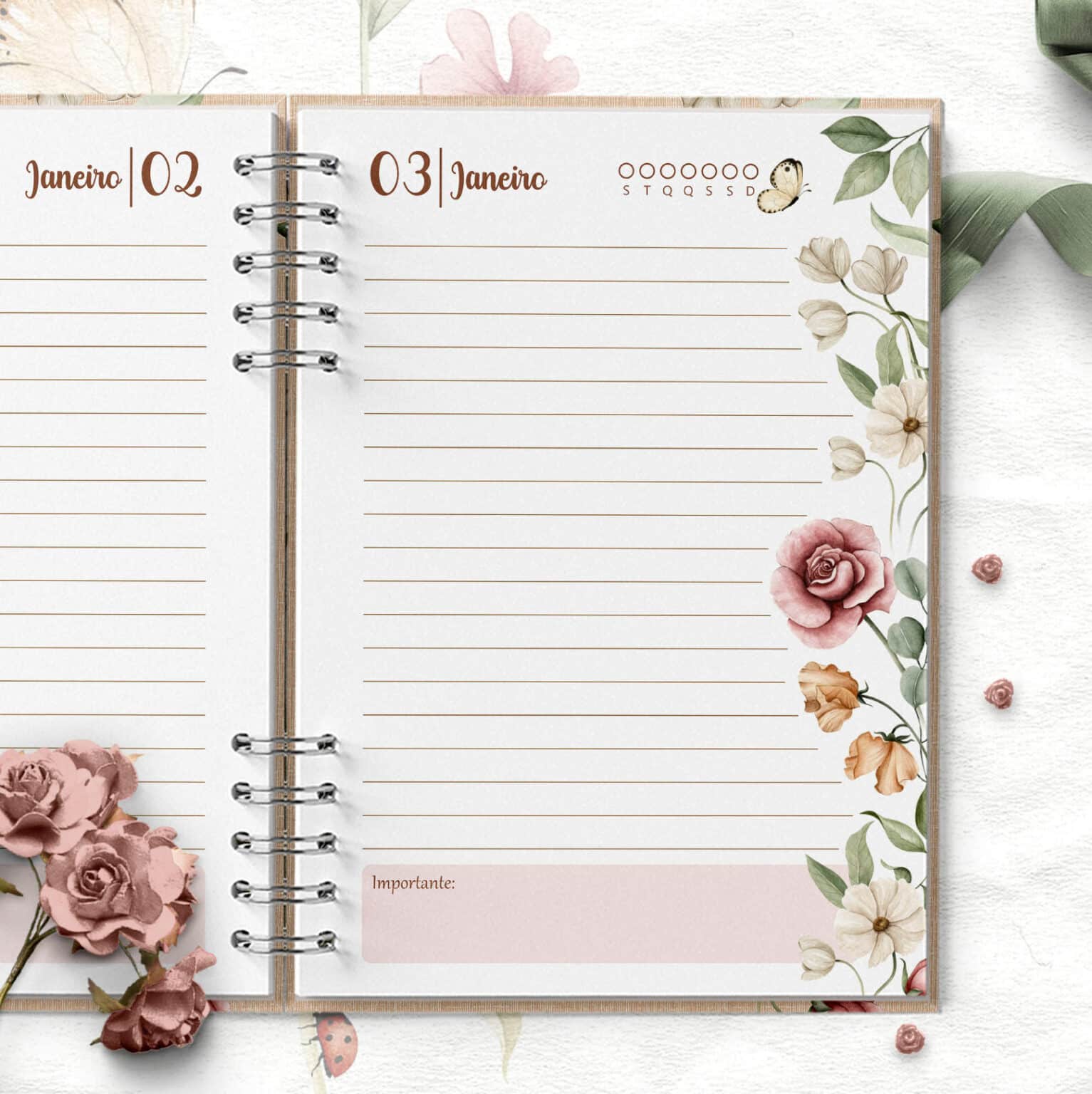 ARQUIVO COMBO 6 Agendas 2026 e Permanente COM e SEM HORÁRIOS Floral Romântico - Imagem 8