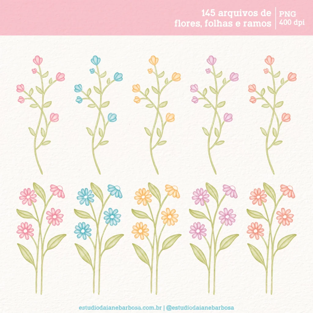 Kit Digital Flores – Cliparts em aquarela - Imagem 5