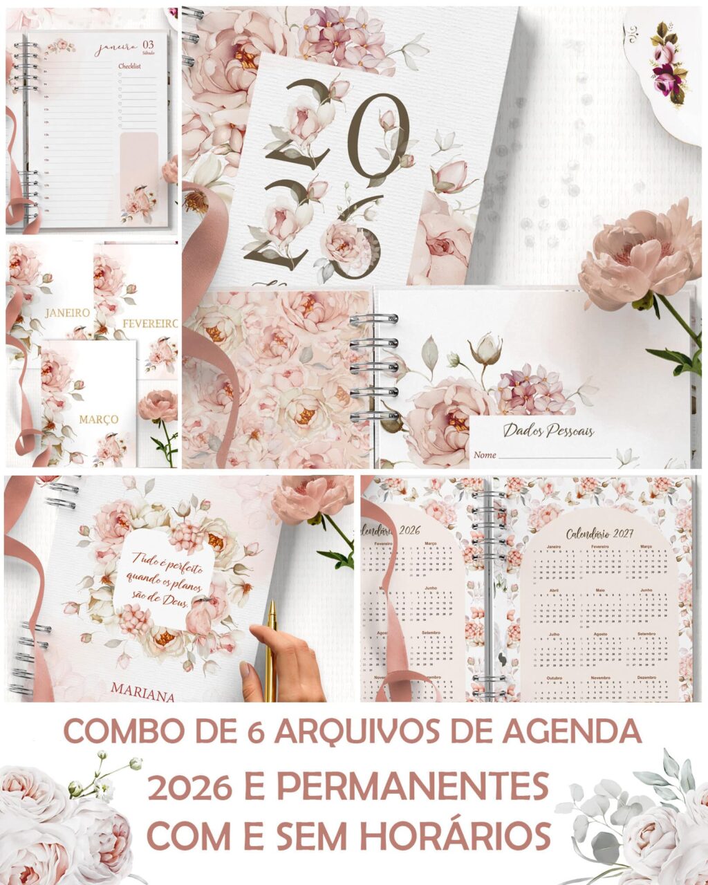 ARQUIVO COMBO 6 Agendas 2026 e Permanente COM e SEM HORÁRIOS Refúgio - Imagem 1