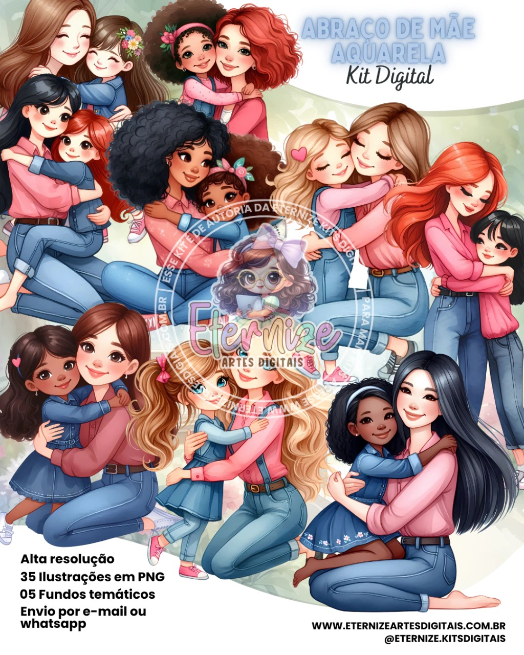 Abraço de Mãe Aquarela Kit Digital Abraço de Mãe Aquarela - Imagem 1