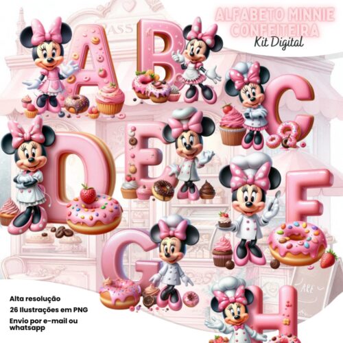 Kit Digital Alfabeto Minnie Confeiteira