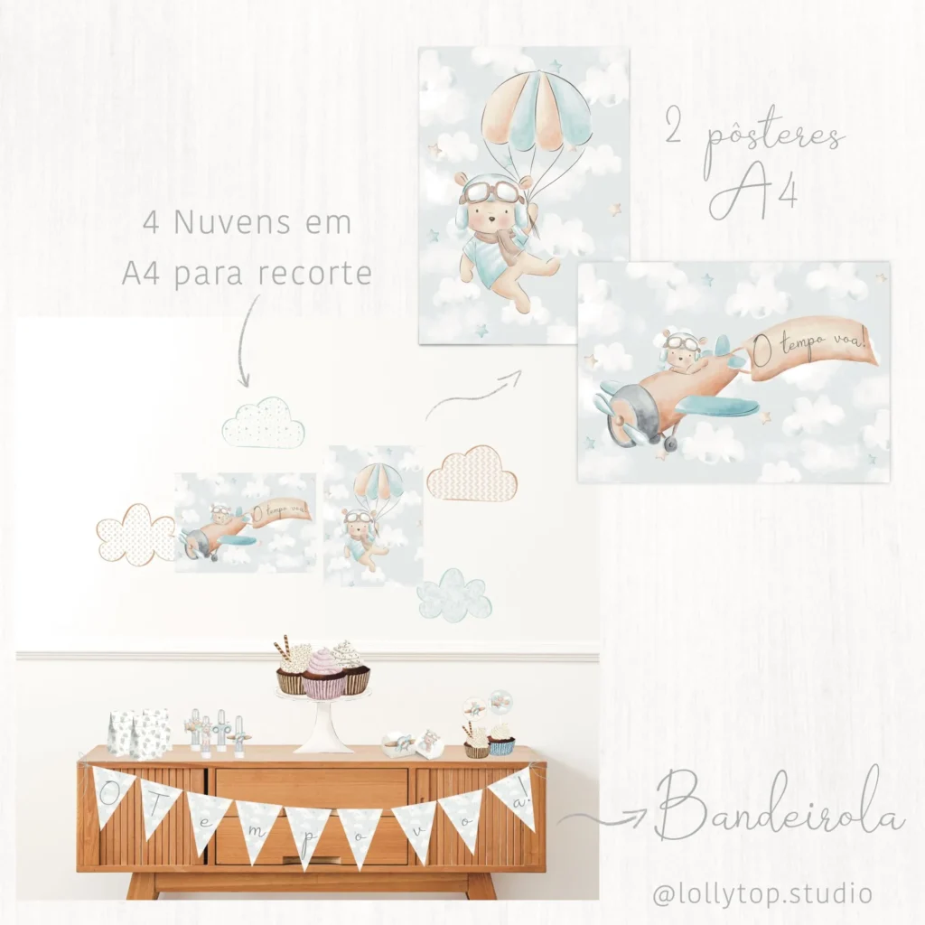 Printables: Festa em casa! O tempo voa – Ursinho aviador - Imagem 4