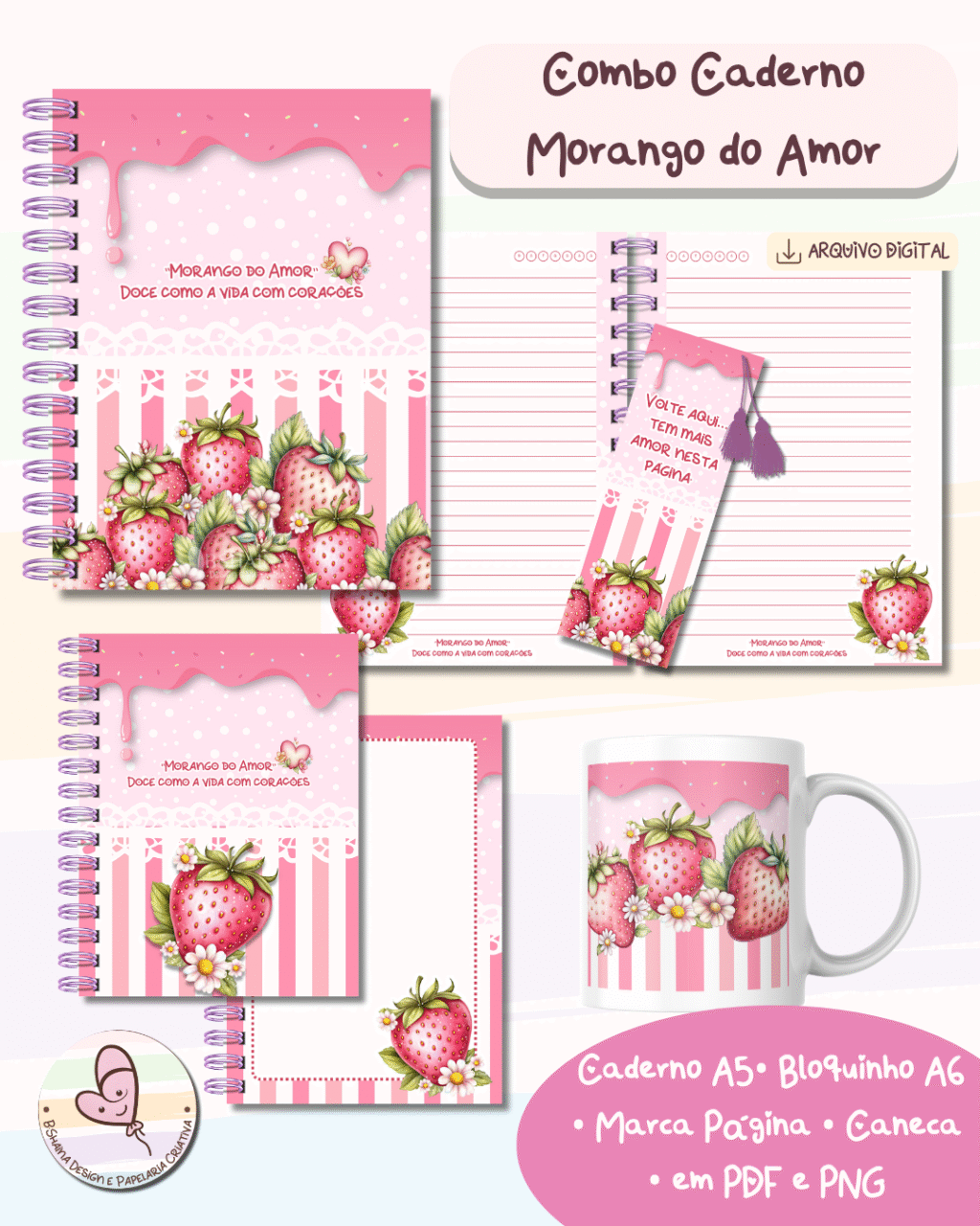 Combo Caderno Morango do Amor - Imagem 1