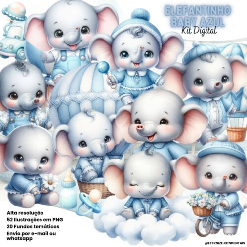 Kit Digital Elefantinho Baby Azul