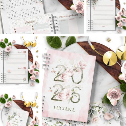 Combo 8 Agendas Floral Rosa 2026 e Permanente – Arquivo Digital