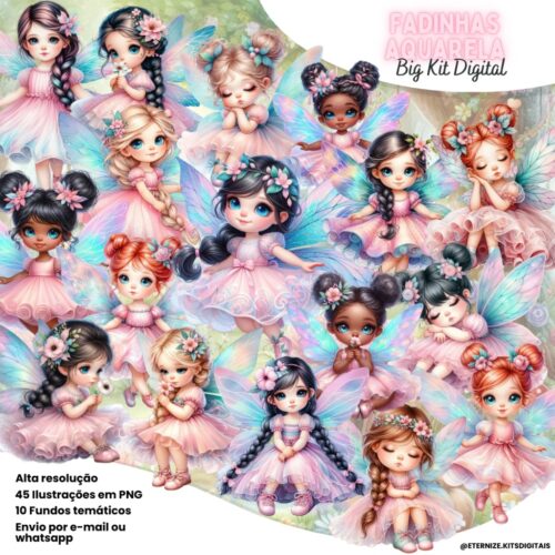 Kit Digital Fadinhas Aquarela