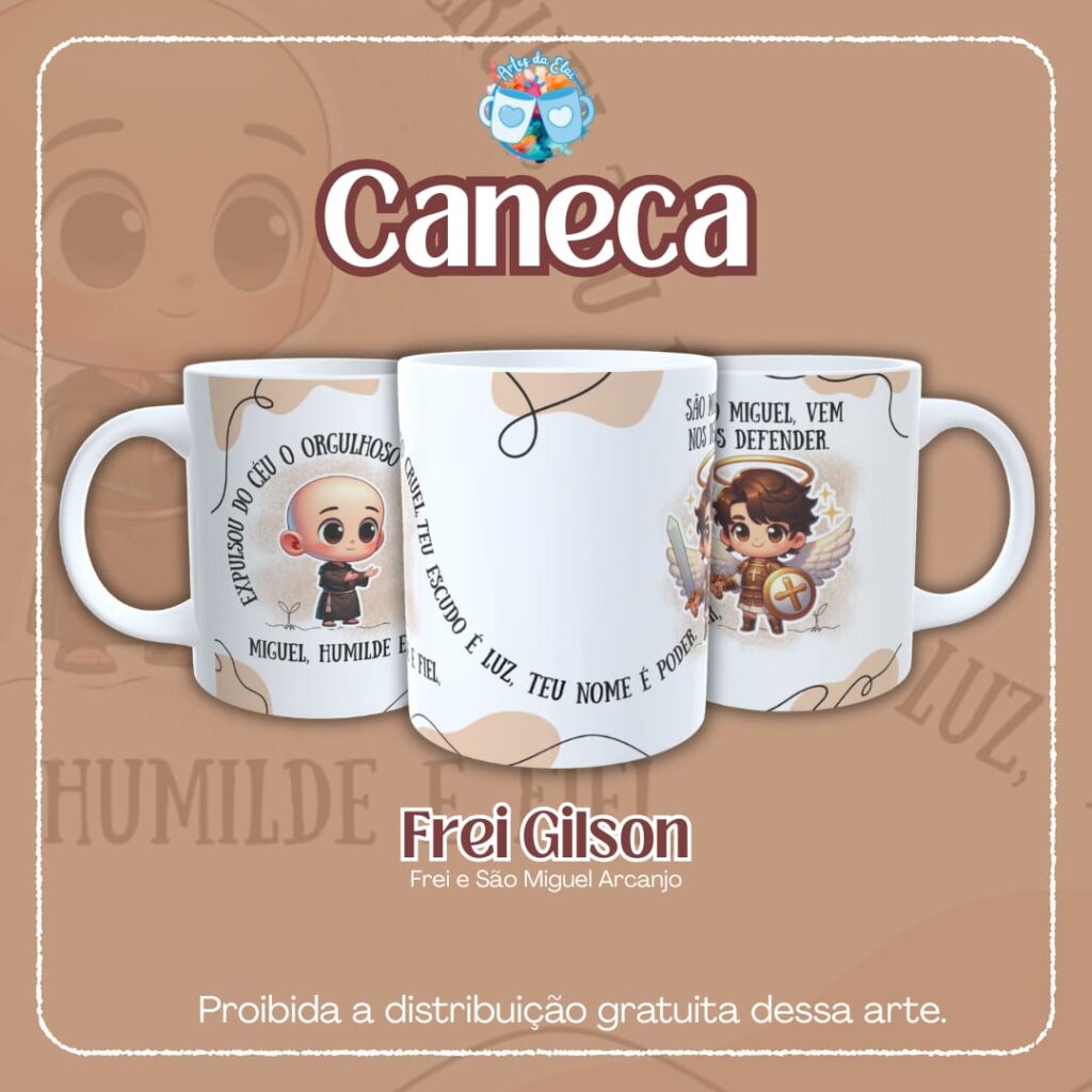 Arte Caneca Frei Gilson e São Miguel Arcanjo - Imagem 1