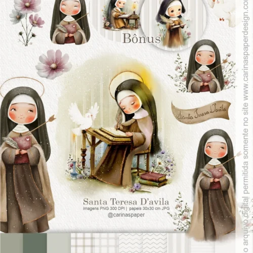 Mini kit Digital Ilustrações Santa Teresa Dávila + arte pronta encadernação