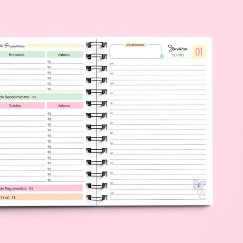 Kit Digital - Miolo Agenda DATADA - 1DPP - A5 - wire-o/espiral - Borboletas