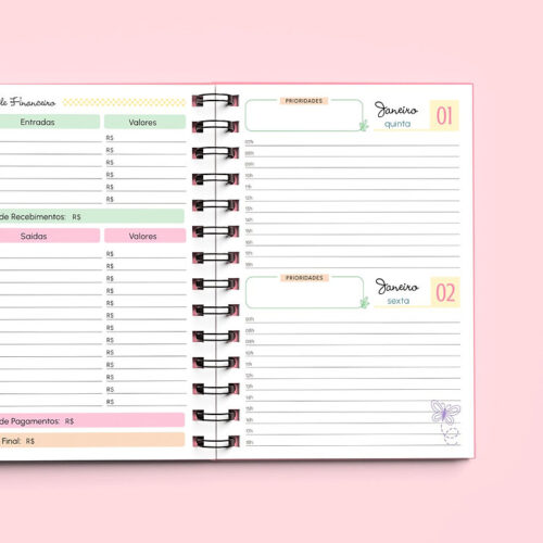 Kit Digital - Miolo Agenda DATADA 2DPP - A5 - wire-o/espiral - Borboletas