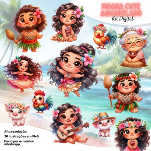 Kit Digital Moana Cute Aquarela