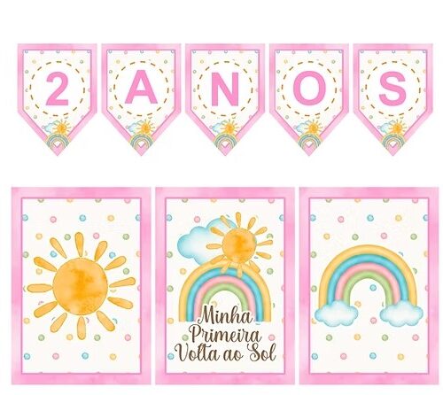 Kit Bandeirola e Poster PRIMEIRA VOLTA AO SOL MENINA
