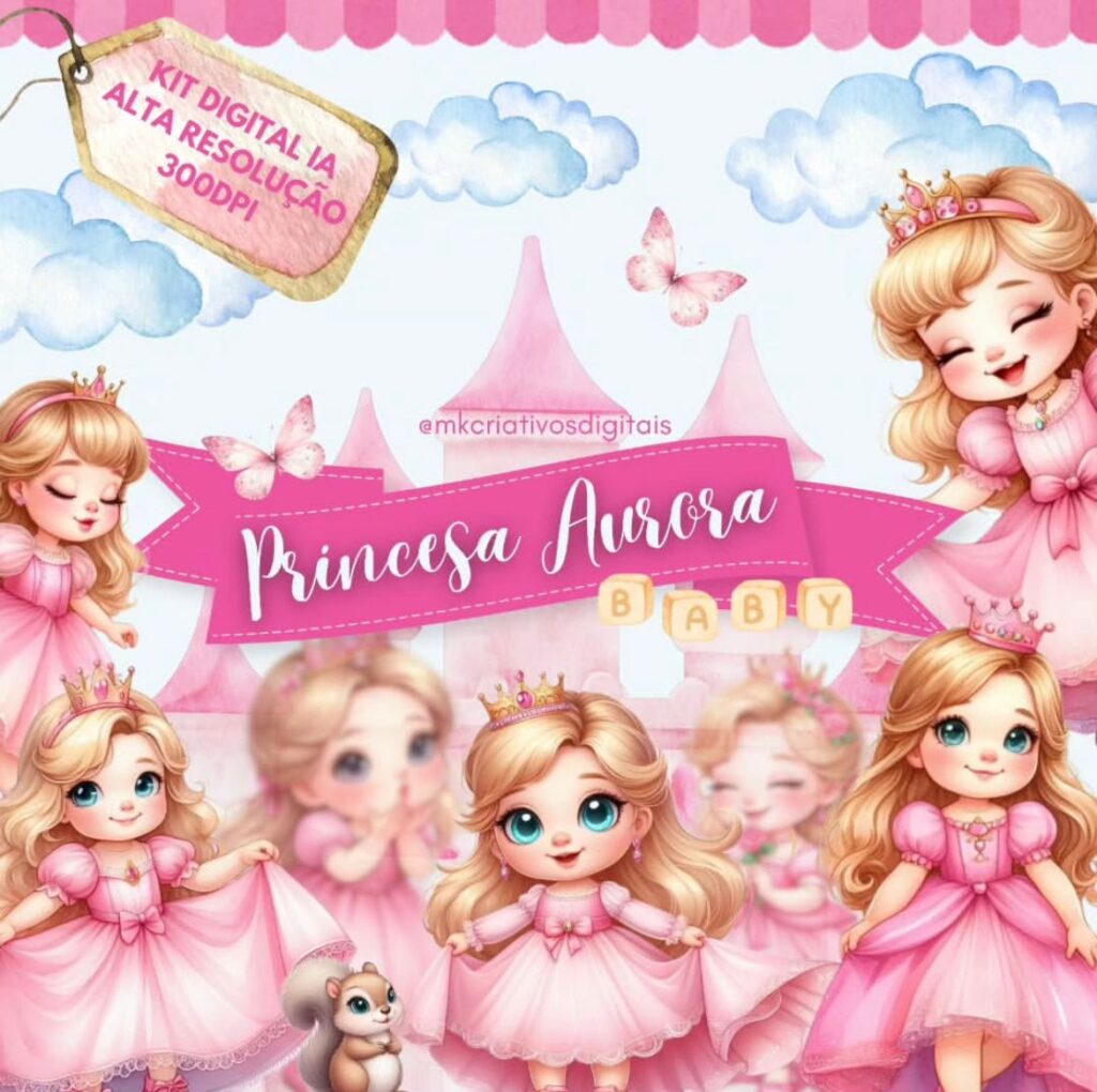 Kit Digital PRINCESA AURORA BABY AQUARELA - Imagem 1