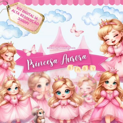 Kit Digital PRINCESA AURORA BABY AQUARELA