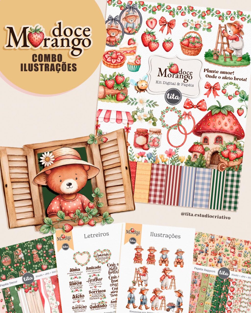 Kit Digital - Doce Morango Combo Ilustrações - Imagem 1
