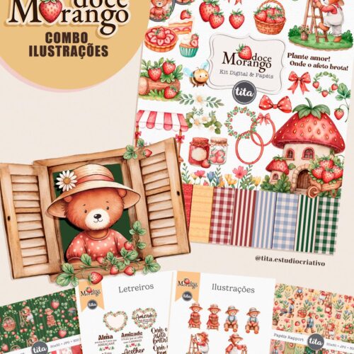 Kit Digital - Doce Morango Combo Ilustrações