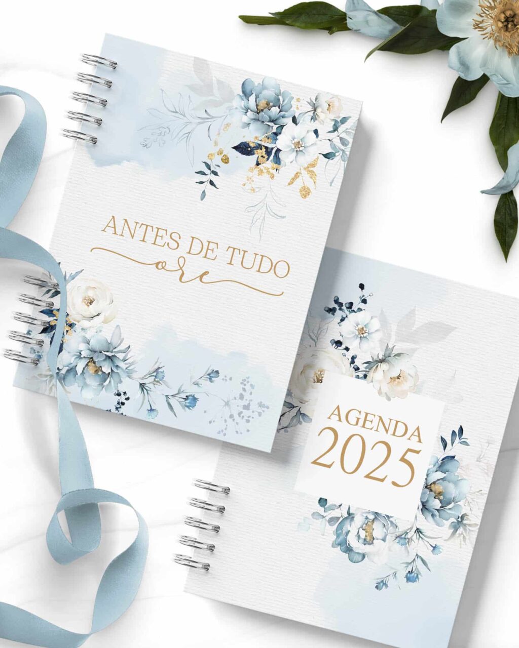 ARQUIVO COMBO 8 Agendas 2026 e Permanente COM VERSÍCULOS e SEM VERSÍCULOS Floral Azul - Imagem 9