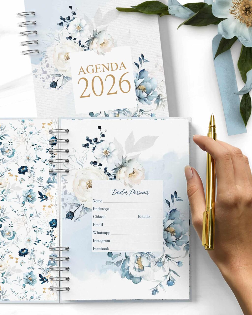 ARQUIVO COMBO 8 Agendas 2026 e Permanente COM VERSÍCULOS e SEM VERSÍCULOS Floral Azul - Imagem 5