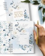 ARQUIVO COMBO 8 Agendas 2026 e Permanente COM VERSÍCULOS e SEM VERSÍCULOS Floral Azul - Imagem 5