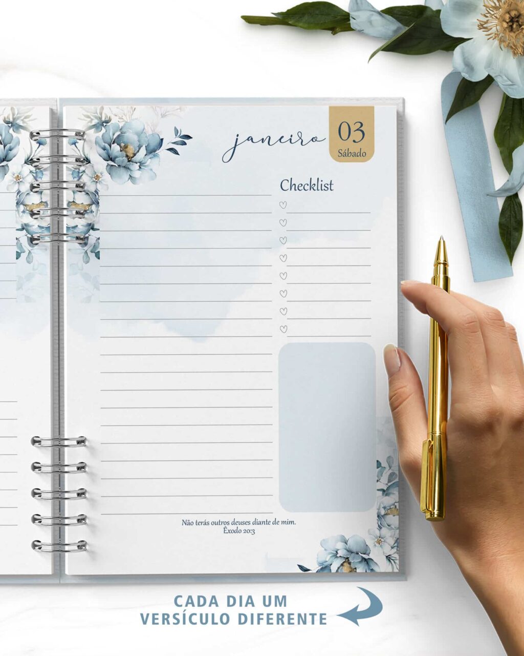 ARQUIVO COMBO 8 Agendas 2026 e Permanente COM VERSÍCULOS e SEM VERSÍCULOS Floral Azul - Imagem 3