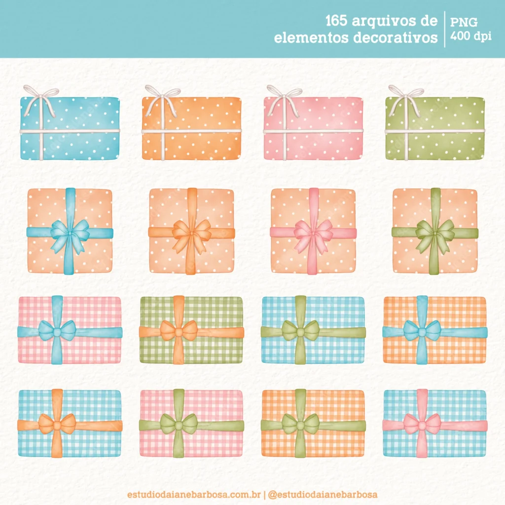 Kit Digital Feliz Aniversário – Cliparts em aquarela - Imagem 8
