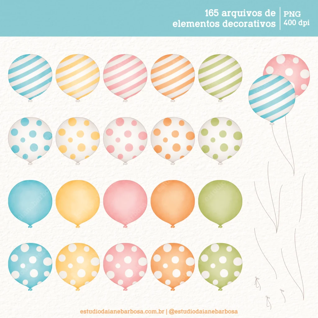 Kit Digital Feliz Aniversário – Cliparts em aquarela - Imagem 5
