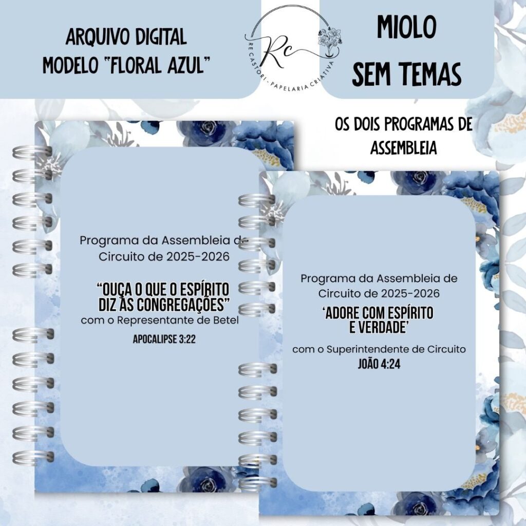 KIT DIGITAL CADERNO + MIOLO ASSEMBLEIA DE CIRCUITO 2025-2026 – FLORAL AZUL – SEM TEMA - Imagem 5