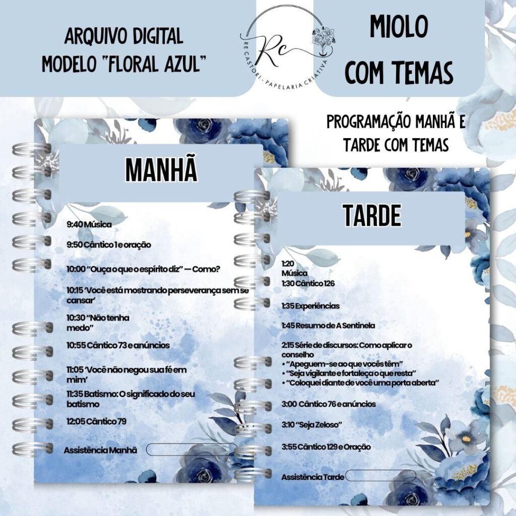 KIT DIGITAL CADERNO + MIOLO ASSEMBLEIA DE CIRCUITO 2025-2026 – FLORAL AZUL – COM TEMA - Imagem 6