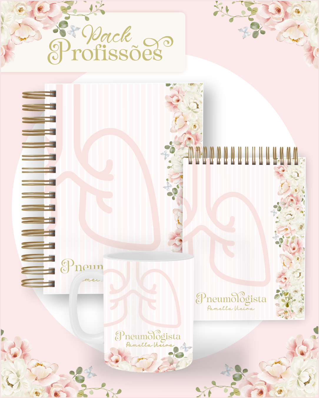 4 Encadernação Profissões 2026 FLORAL ROSA - Imagem 1