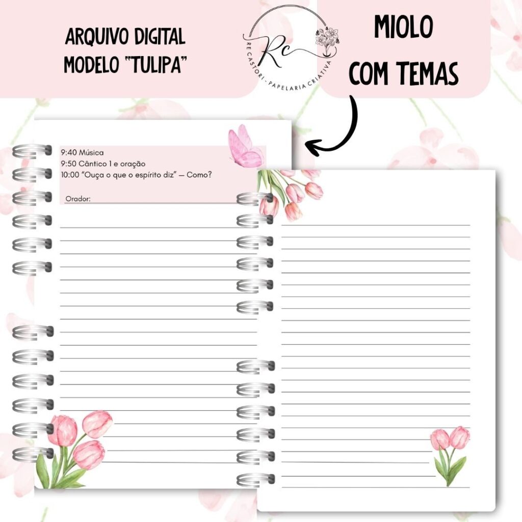 KIT DIGITAL CADERNO + MIOLO ASSEMBLEIA DE CIRCUITO 2025-2026 – FLORAL ROSA – COM TEMA - Imagem 4